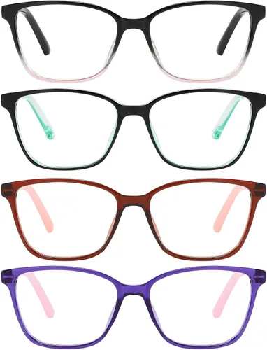 Miniatura 3 de Przene Paquete de 4 lentes de lectura con bloqueo de luz azul, lectores para mujeres y hombres con bisagra de resorte Mezcla