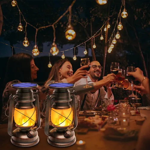 Miniatura 5 de Linterna Solar para Exterior Impermeable, Luces Solares LED Vintage con Llama Parpadeante, Lámparas de Camping, Linterna Rústica Colgante de Carga