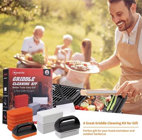 Miniatura 7 de Kit de limpieza de plancha de 12 piezas para Blackstone, juego de cepillos de parrilla de alta resistencia con raspador y piedra, accesorios