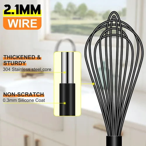 Miniatura 7 de HOTEC Juego de 4 batidores de silicona, batidores de alambre para cocinar huevos, batidor de mango antideslizante para utensilios de cocina
