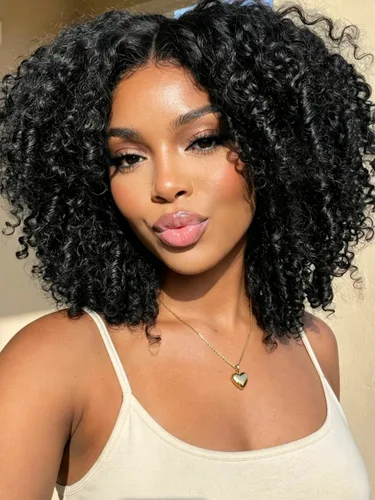 Miniatura 38 de KLAIYI Bye Bye Slip™ - Pelucas de cabello humano con encaje frontal 7x5, color marrón castaño degradado, rizado, sin pegamento, precortadas de 7 x
