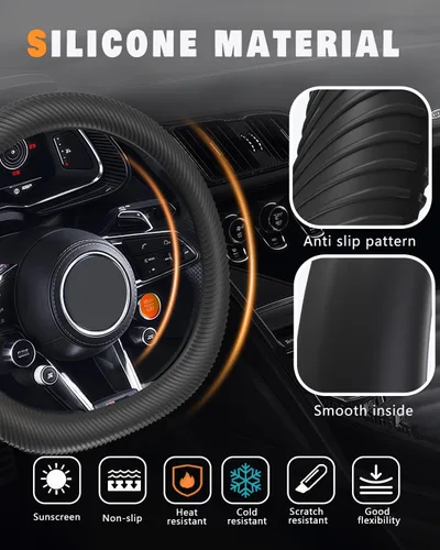Miniatura 4 de WOCOCN Funda para volante de automóvil, funda delgada de silicona antideslizante para hombres y mujeres, accesorios interiores universales
