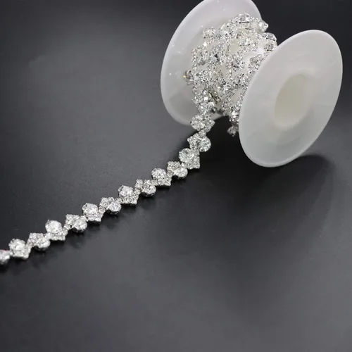 Miniatura 4 de Jerler Borde de diamantes de imitación, aplique de cadena de diamantes de imitación, ideal para decoración de bricolaje y adornos de ropa de boda