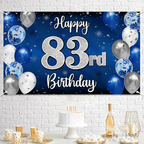 Miniatura 362 de Decoración de feliz cumpleaños 35, globo azul y plateado de 35 años, cartel grande de telón de fondo de cumpleaños, suministros para fiesta de 35th