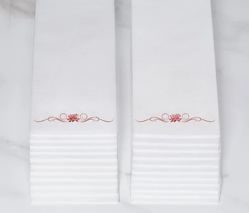 Miniatura 8 de Servilletas de papel Airlaid con estampado de papel de aluminio rojo, 1/6, 12 x 17 pulgadas, toallas de mano desechables para invitados