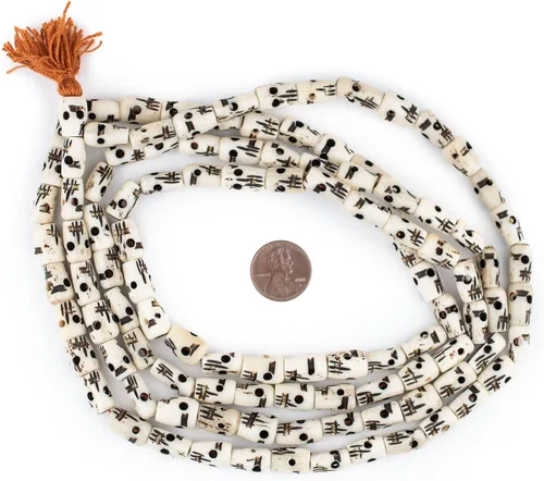 Miniatura 2 de The Bead Chest Cuentas de Mala de calavera de hueso tallado, 0.472x0.315 in, hebra larga Nepal en blanco y negro, agujero grande, hilo de 54 pulgadas