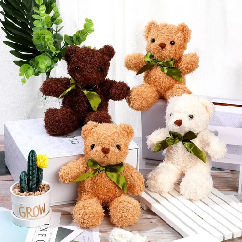 Miniatura 7 de HyDren 15 piezas de osos de peluche de 10 pulgadas, lindo juguete de oso suave con corbata para baby shower, cumpleaños, día de San Valentín, Blanco
