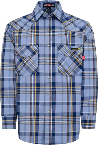 Miniatura 15 de BOCOMAL Camisas FR Resistente a la llama 100% C NFPA2112 7.5oz Camisa de soldadura resistente al fuego para hombres Cuadros azul marino/blanco