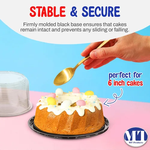 Miniatura 3 de MT Products Recipientes redondos de plástico PET para tartas de 6 pulgadas, cajas de plástico para panadería con tapa transparente (paquete de 100)