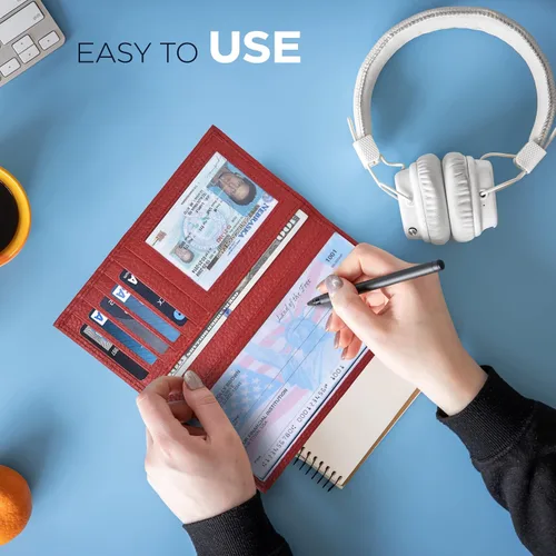 Miniatura 6 de ESTALON Funda para libro de cheques para hombres y mujeres, funda de cuero estándar para chequera