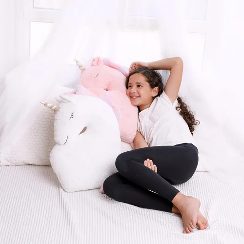 Miniatura 4 de Perfectto Design Juego de 2 almohadas decorativas de unicornio para la habitación de las niñas y los niños, felpa esponjosa blanca y rosa para bebé