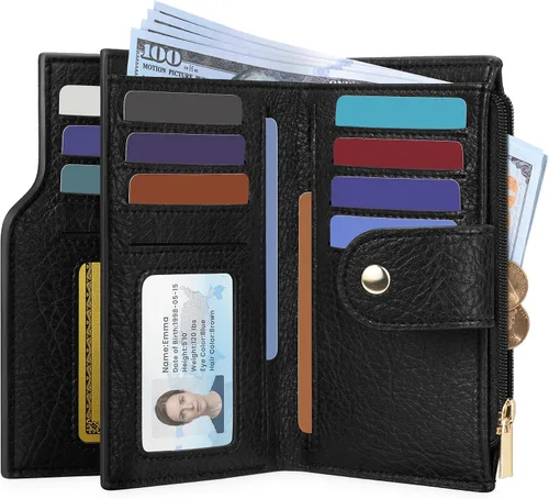 Airkit Billetera pequeña plegable para mujer, con bloqueo RFID, tarjetero con cremallera, cartera de viaje con bolsillo para monedas, color negro