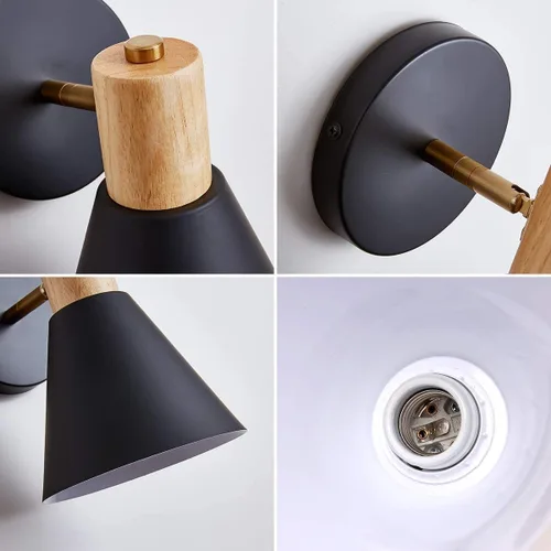 Miniatura 6 de ClanKin Apliques de pared con interruptor de perilla, lámpara de pared ajustable negra para dormitorio industrial, iluminación de fregadero de baño