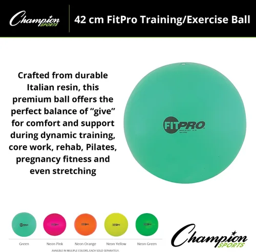 Miniatura 3 de Champion Sports Ejercicio, estabilidad, pelota de equilibrio, 16.5 in, color verde, calidad premium, pelotas medicinales resistentes a los golpes