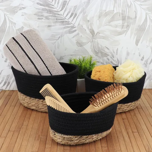 Miniatura 2 de Cestas de almacenamiento clásicas de algodón apilables para estantes, juego de 3, ideales como cesta de pañales, canasta de juguetes para perros