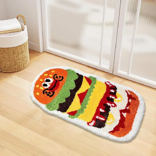 Miniatura 3 de UKELER Alfombras de baño para niños, lindas alfombras con forma de hamburguesa para decoración del hogar, alfombra suave para guardería