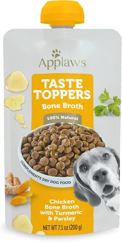 Applaws Taste Toppers, caldo de huesos para perros, sin granos, ingrediente limitado, caldo de hueso de pollo con cúrcuma y perejil (6 bolsas de 7.1