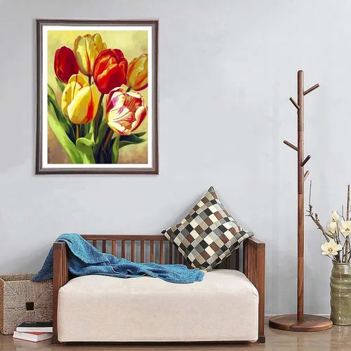 Miniatura 2 de Ginfonr Kit de pintura de diamantes de mosaico 5D para bricolaje, flores de tulipán, pintura con diamantes, plantas de arte de punto de cruz