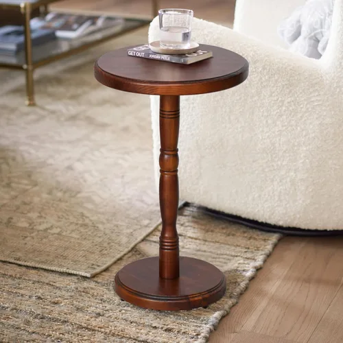 Miniatura 7 de LAPTAIN Mesa auxiliar redonda pequeña, mesa de bebida de madera maciza de 13 pulgadas con base de pedestal, mesa de Martini decorativa de 20.5