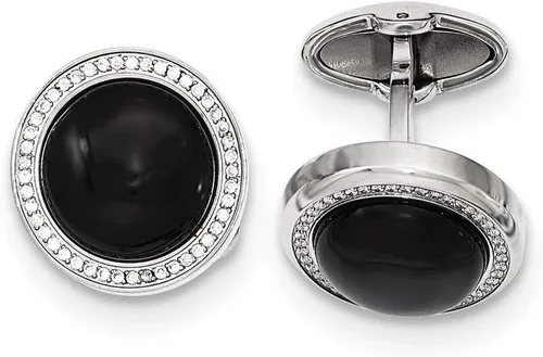 Acero inoxidable pulido con circonita cúbica y ónix simulado gemelos circulares de 0.787 in de ancho - para hombre, talla única , Circonita cúbica