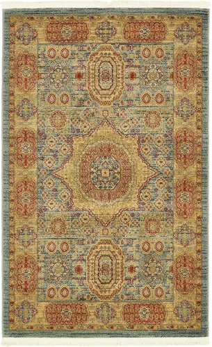 Miniatura 40 de Unique Loom Palace Collection - Alfombra bohemia tradicional, medallón, vintage (2 pies x 3 pies, rectangular, azul claro/bronceado)