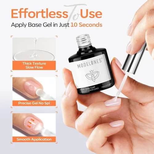 Miniatura 2 de modelones Juego de esmalte de uñas de gel, 0.5 onzas líquidas, base sedosa mejorada y capa superior extra brillante, transparente, no se limpia