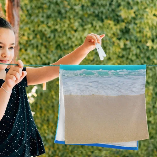 Miniatura 4 de Paquete de 2 toallas de mano para baño, microfibra absorbente azul y blanco con paisaje costero de verano, toallas de cocina de secado rápido