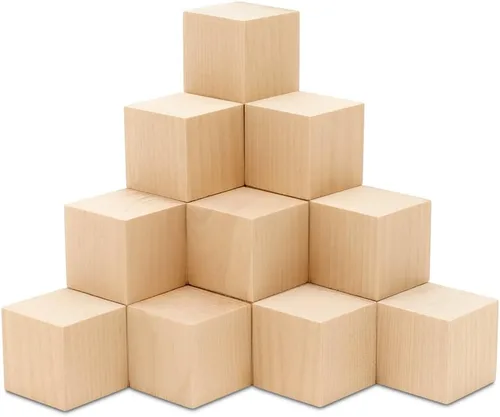 Cubos de madera DIY de 1-1/2 pulgadas, paquete de 10 pequeños bloques de madera para bebé para fiesta de bienvenida al bebé, bloques de madera para
