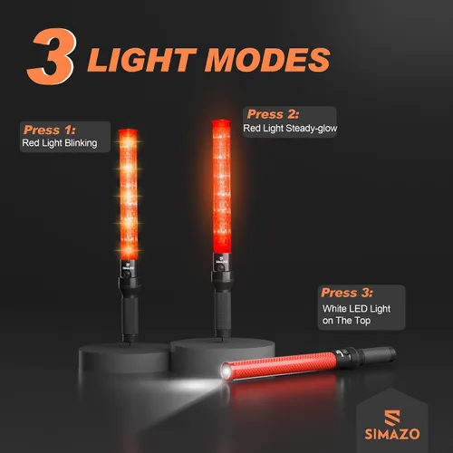 Miniatura 6 de Paquete de 2 varitas de tráfico, varita de control de tráfico de 21 pulgadas con LED blanco en la parte superior, bastón de señal de seguridad