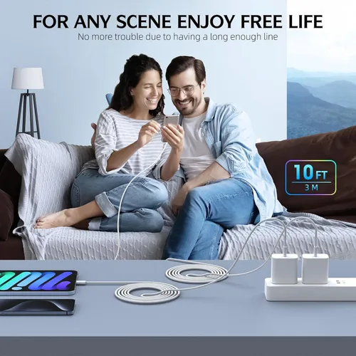 Miniatura 7 de Cargador de carga rápida para iPhone 17 16 15, paquete de 2 cables tejidos USB C de 10 pies de largo con bloque de carga rápida USBC de 20 W