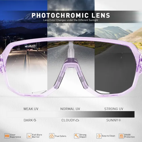Miniatura 3 de KAPVOE Gafas de ciclismo fotocromáticas para hombres y mujeres, gafas de sol de bicicleta de montaña, gafas deportivas con protección UV Púrpura