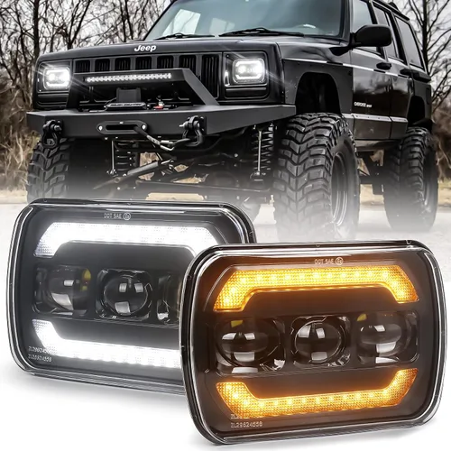Faros delanteros 5x7 7x6 H6054 con señal de giro amarilla blanca DRL para Jeep Wrangler YJ Cherokee XJ Ford Chevy GMC Toyota Nissan Pickup Truck