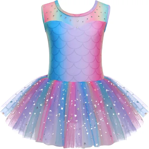 Miniatura 9 de Zaclotre Leotardo de Ballet para Niñas con Espumas Brillantes Sin Mangas de Malla, Vestido de Baile, Tutú, Traje de Bailarina para Niños