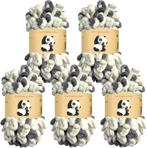 Miniatura 8 de Shenlin - Paquete de 5 hilos de felpilla gruesa para tejer a mano, lavable a máquina, de poliéster, esponjoso, grueso, voluminoso, para bufandas