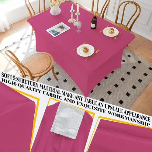 Miniatura 24 de Famstar Paño de Mesa Negro de 4 Pies de Elastano, Paño de Mesa Ajustado para Mesas Rectangulares, Fundas Elásticas Lavables Sin Arrugas