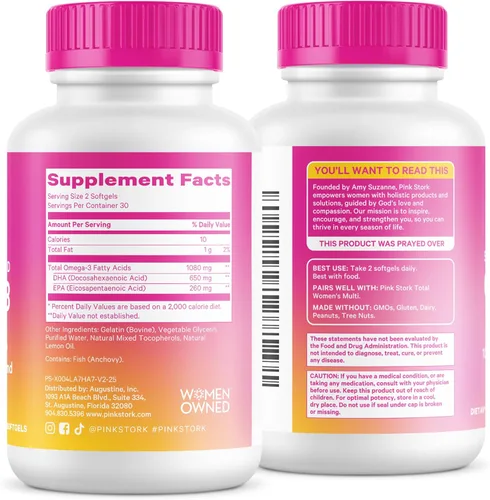 Miniatura 9 de Pink Stork Suplementos de aceite de pescado Omega 3 para mujeres con DHA y EPA - Suplemento omega-3 sin eructos de alta potencia para la salud
