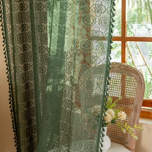 Miniatura 43 de YJ YANJUN - Cortinas de café boho, 24 pulgadas de largo, 2 paneles, cada una de 59" de ancho x 24" de largo, beige, con crochet, cortinas de cocina