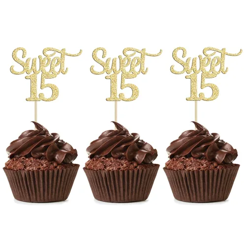 Miniatura 16 de Gyufise 1 decoración para tartas de 16 años con purpurina negra para cumpleaños de 16 años, decoración para felicitaciones a 16 años de edad