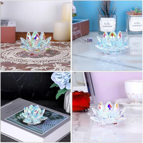 Miniatura 6 de OwnMy Figuras de flor de loto de cristal brillante de 3 pulgadas, adorno decorativo de flor de loto, decoración de loto Feng Shui, pisapapeles