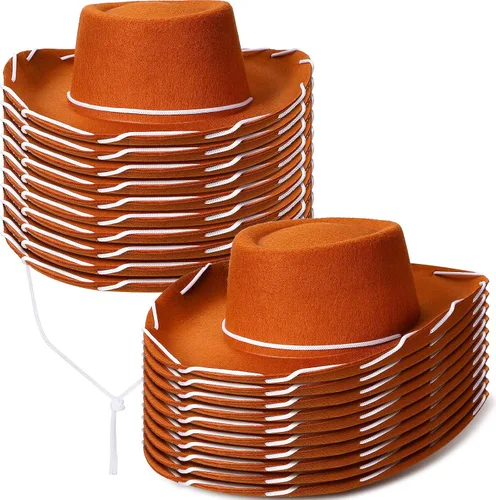 Coume 20 sombreros de vaquero para niños, sombreros de fieltro para disfraz de cumpleaños de Halloween del oeste (marrón)