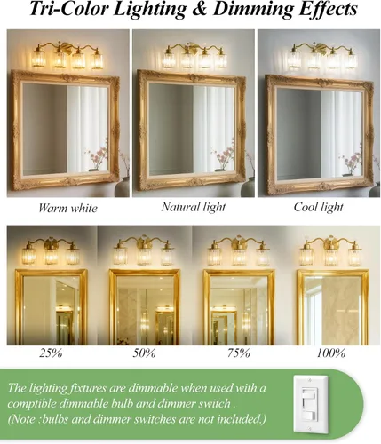 Miniatura 4 de Moderna lámpara de cristal para tocador de baño, 3 luces negras y doradas, lámparas de tocador sobre espejo, lámpara de pared de vidrio