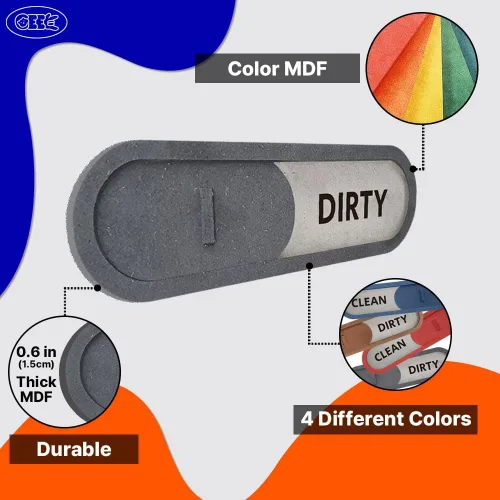 Miniatura 4 de GEEKBEAR Clean Dirty - Letrero deslizante para lavavajillas (marrón) - Fabricado con madera MDF de alta calidad - Indicador deslizante de madera