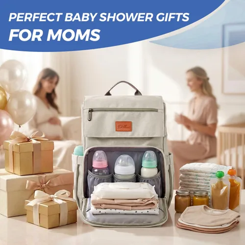 Miniatura 2 de PILLANI Mochila para Pañales de Bebé - Bolsa Grande para Niños y Niñas, Mochila Impermeable para Pañales - Bolsas de Pañales de Viaje con R. Beige