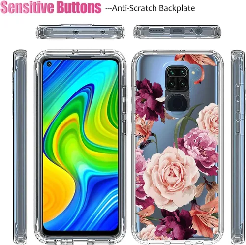 Miniatura 5 de Funda para Redmi Note 9/Redmi 10X 4G M2003J15SC con protector de pantalla de vidrio templado, cuerpo completo transparente con diseño floral, fundas
