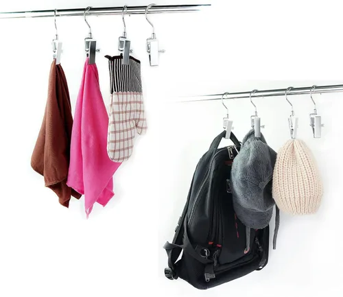 Miniatura 5 de Perchas de lavandería con ganchos giratorios para botas, clips de acero inoxidable, portátil, para viajes, ropa, toalla, paquete de 10