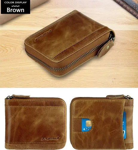 Miniatura 31 de Admetus Billeteras con bloqueo RFID para hombre, billetera de cuero con cremallera para hombres con tarjetero RFID plegable