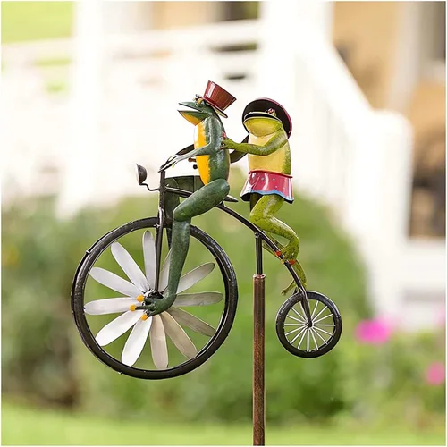 Molinador de viento de metal para bicicleta vintage, esculturas de viento de bicicleta vintage, lindas esculturas cinéticas de animales, esculturas