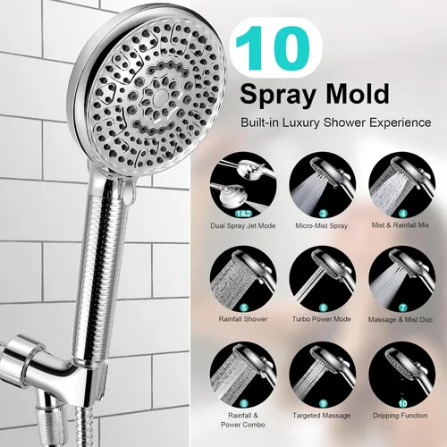 Miniatura 2 de Cabezal de ducha de alta presión con mano, cabezal de ducha de 10 modos con cuentas de filtro de varias etapas para agua dura, suave con la piel