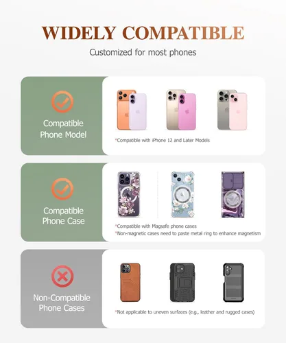 Miniatura 5 de GVIEWIN Soporte Magnético para Anillo de Teléfono, Compatible con MagSafe Agarre de Teléfono con Soporte Ajustable, Soporte Magnético de Anillo