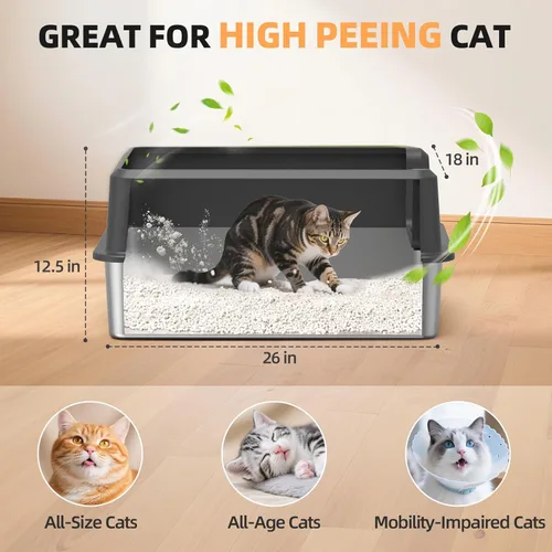 Miniatura 2 de WoofiGo Caja de arena cerrada de acero inoxidable para gatos con tapa, caja de arena extra grande XL para gatos grandes, bandeja de arena de metal
